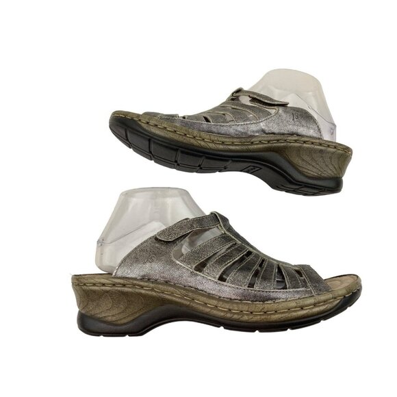 *Josef Seibel Sandals Womens 41 Metallic Silver Caged Strappy Slip On Slide Mule - Picture 8 of 11